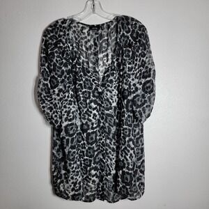 Apt 9 Grey Leopard Top Plus Size 3X Short Sleeve Sheer Pullover Lightweight